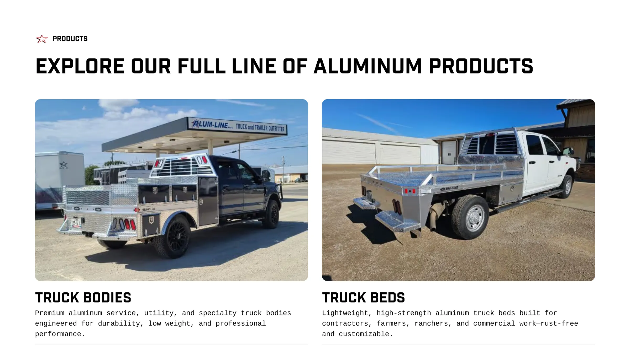 Truck body and truck bed categories in the Alum-Line product section
