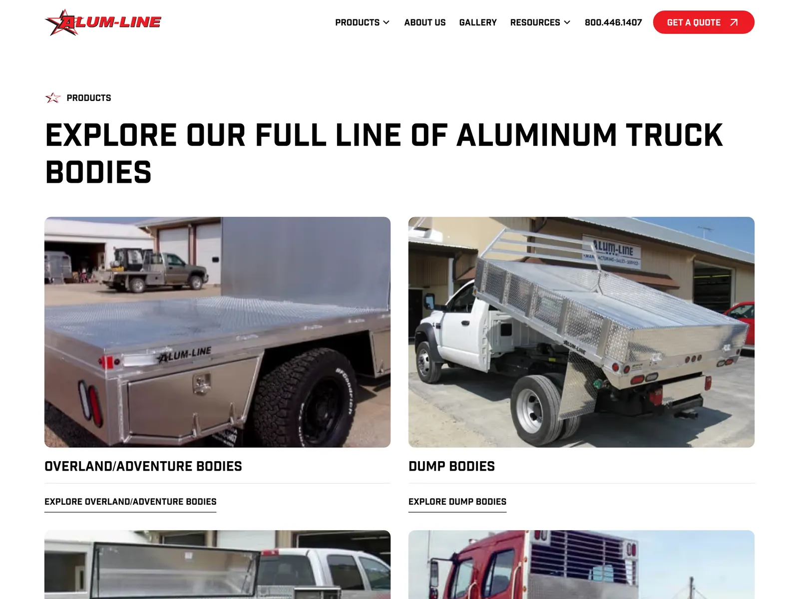 The Alum-Line truck bodies category page