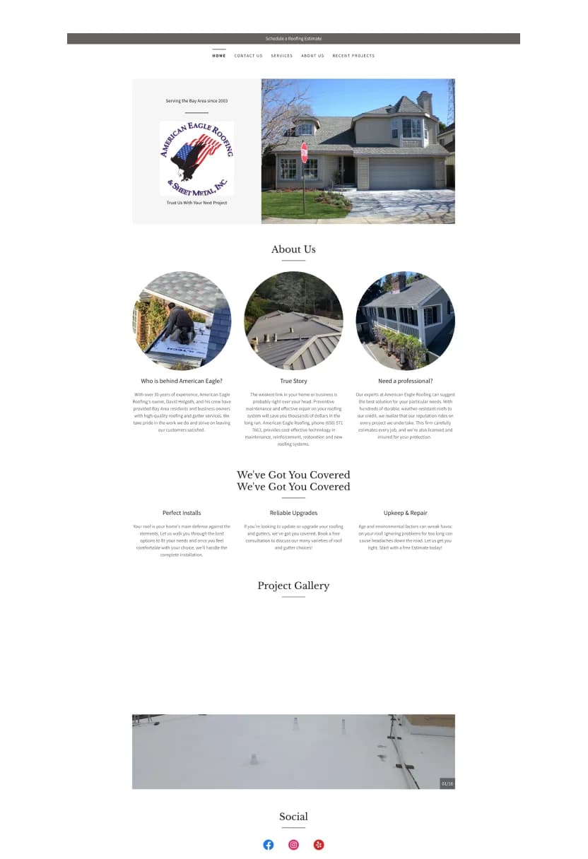 American Eagle Roofing website before the redesign