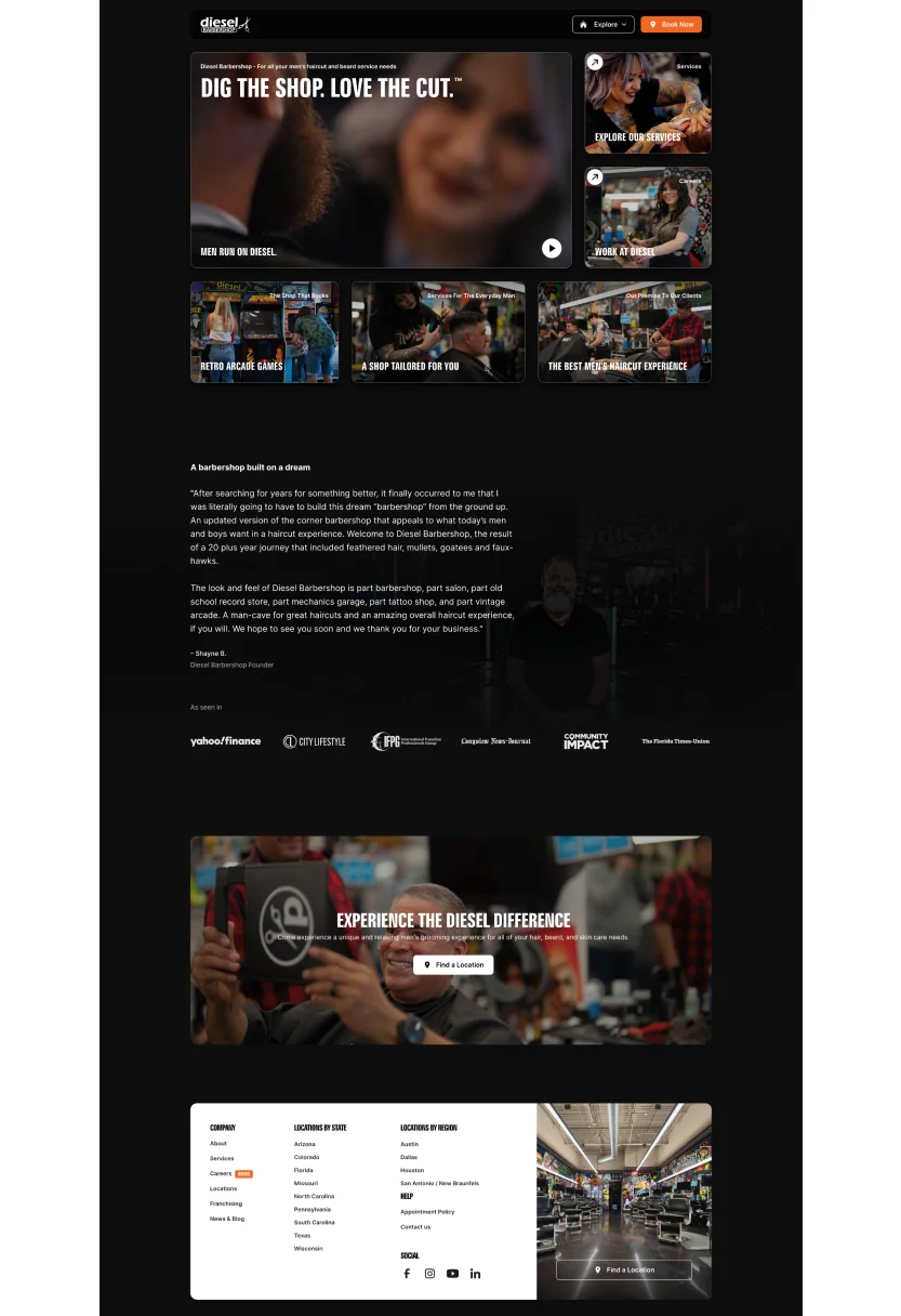 Diesel Barbershop website after the TRSTY Media redesign