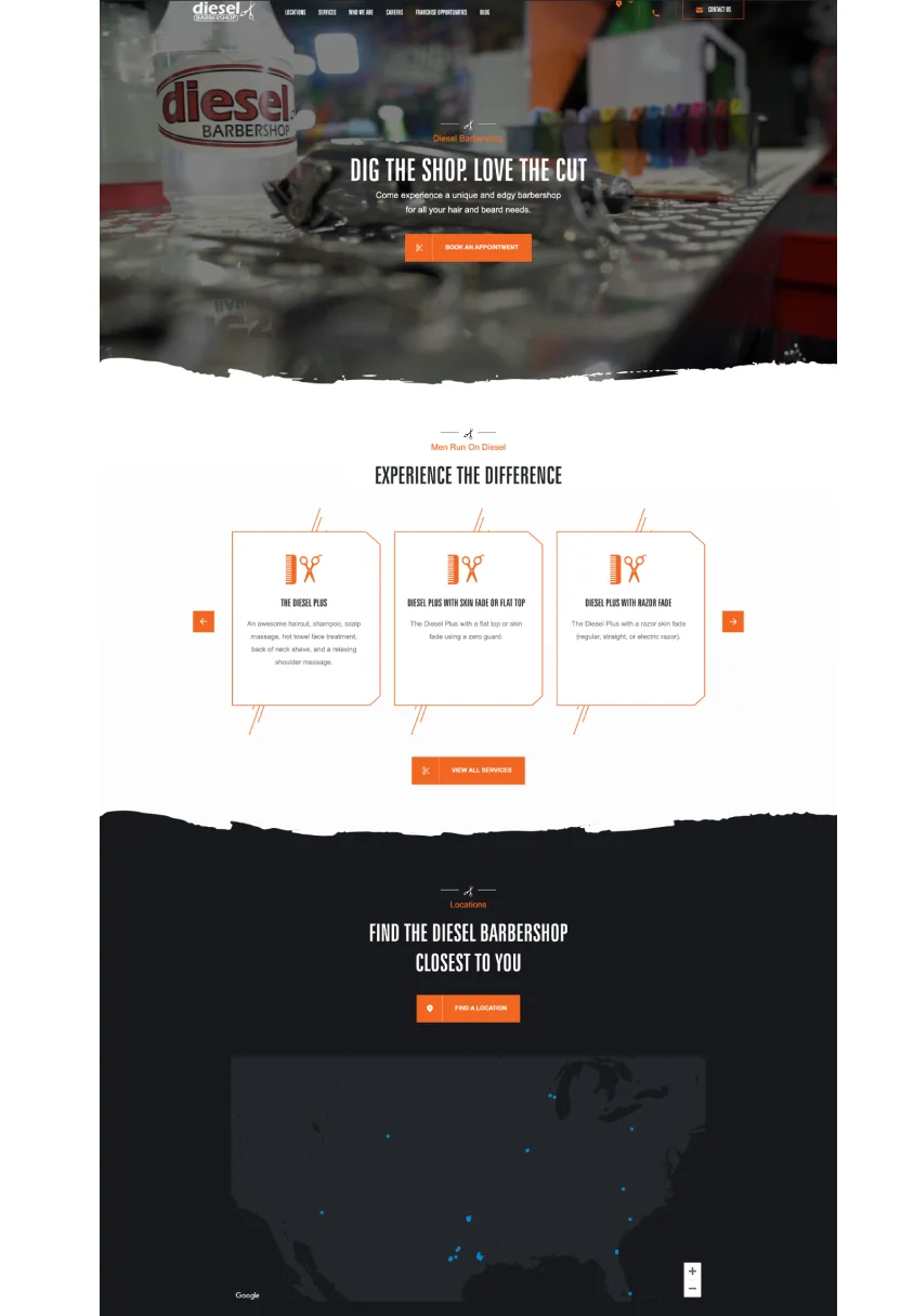 Diesel Barbershop website before the redesign