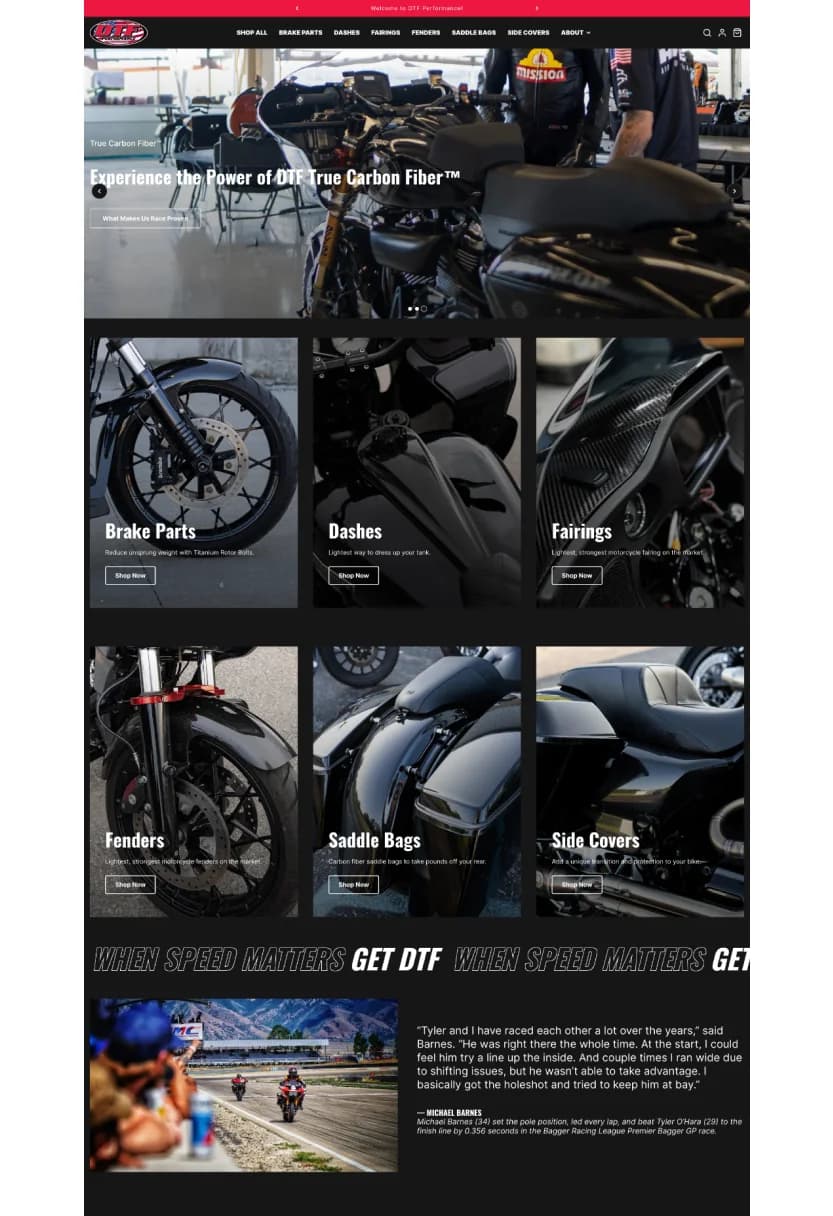 DTF Performance website after the TRSTY Media redesign