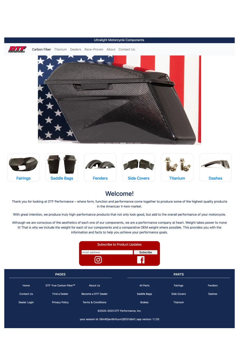 DTF Performance website before the redesign