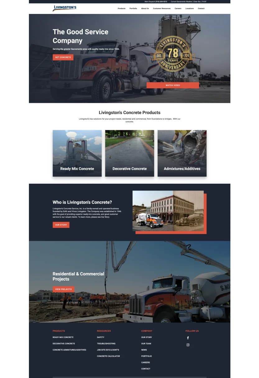Livingston’s Concrete website after the TRSTY Media redesign