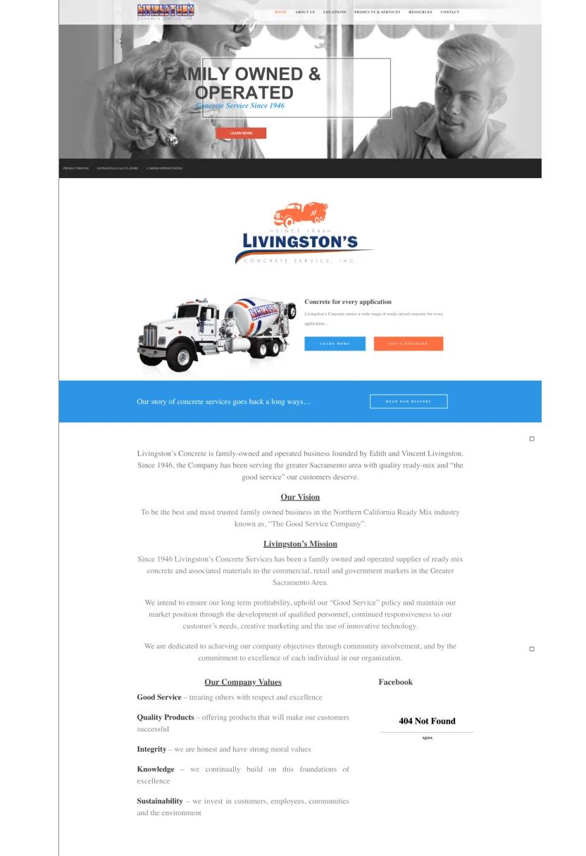 Livingston’s Concrete website before the redesign