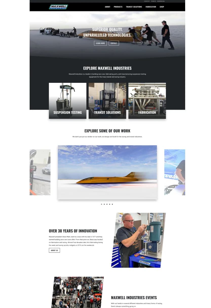 Maxwell Industries website after the TRSTY Media redesign