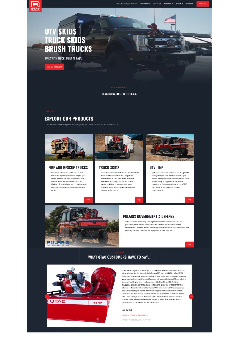 QTAC Fire website after the TRSTY Media redesign