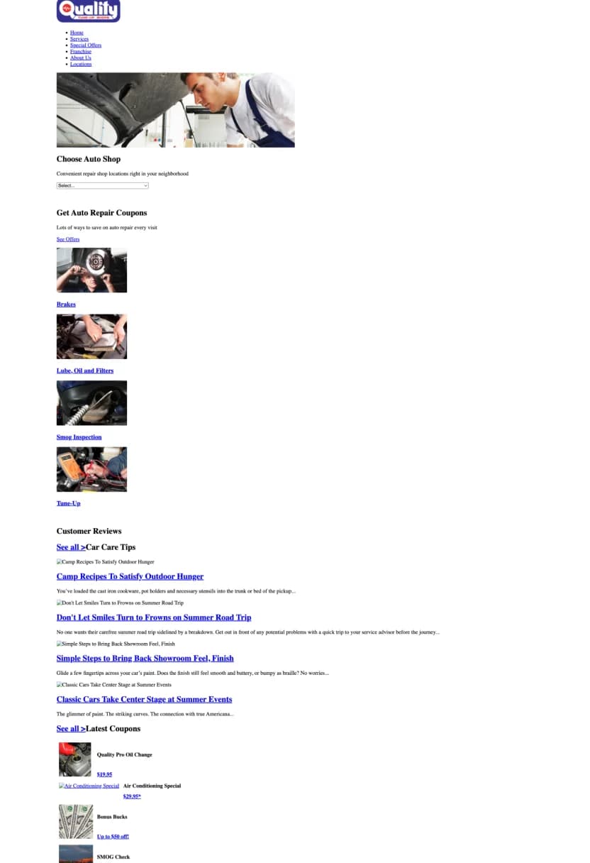 Quality Tune-Up Shops website before the redesign