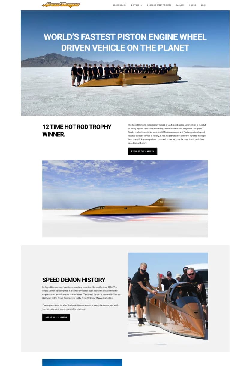 Speed Demon 715 website after the TRSTY Media redesign